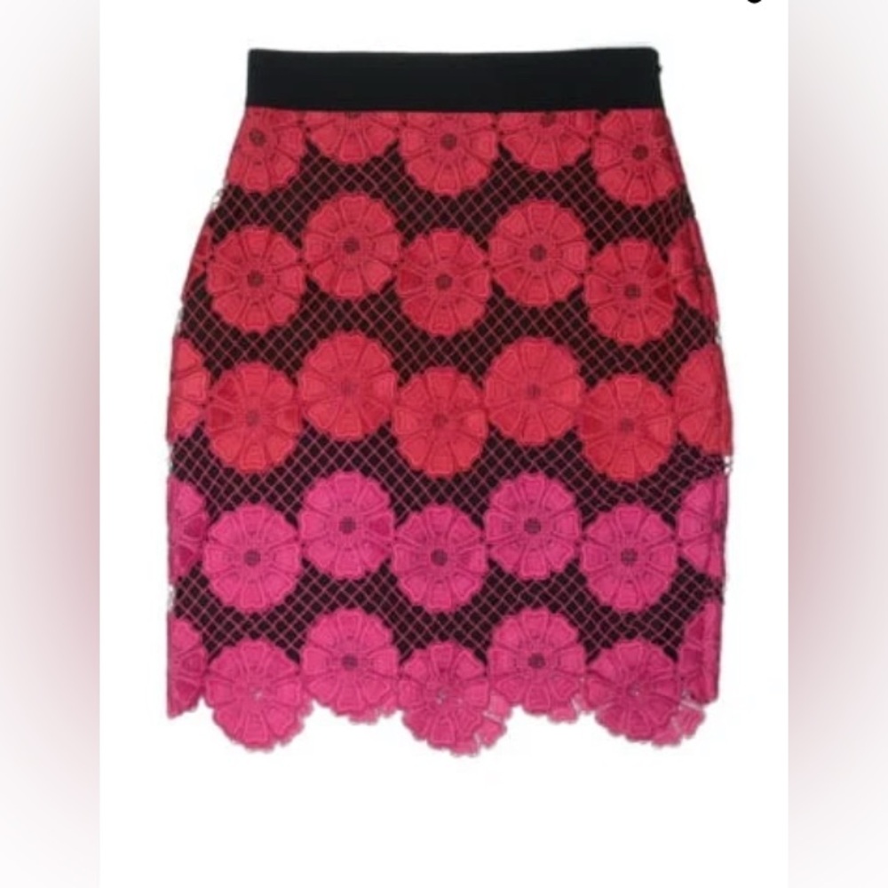 Milly Black and Red Floral Lace Skirt